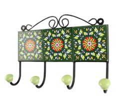 Forest Green Wheel Flower Ceramic Tile Hook