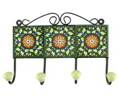 Forest Green Wheel Flower Ceramic Tile Hook