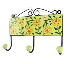 Pea Green Tiny Flower Ceramic Tile Wall Hook