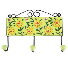 Pea Green Tiny Flower Ceramic Tile Wall Hook