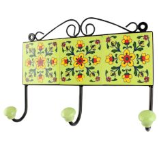 Pea Green Tiny Floer Ceramic Tile Hook