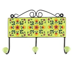 Pea Green Tiny Floer Ceramic Tile Hook