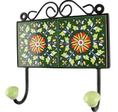 Forest Green wheel flower Ceramic Tile wall Hook