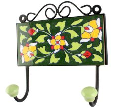 Pea Green Leaf Floral Ceramic Tile Hook