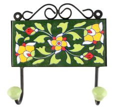Pea Green Leaf Floral Ceramic Tile Hook