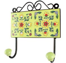 Pea Green Tiny Flower Ceramic Tile wall Hook