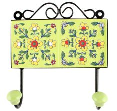 Pea Green Tiny Flower Ceramic Tile wall Hook