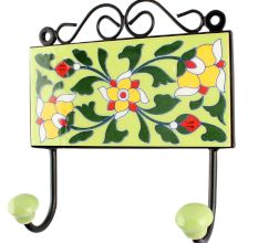 Forest Green Leaf Flower Ceramic Tile Hook