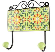 Pea Green Sunflower Ceramic Tile Wall Hook