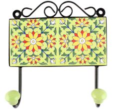 Pea Green Sunflower Ceramic Tile Wall Hook
