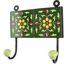 Forest Green Floral Ceramic Tile wall Hook