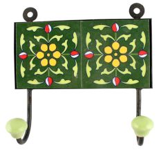 Forest Green Floral Ceramic Tile wall Hook