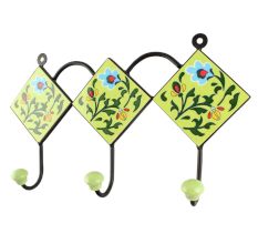Pea Green Ceramic Floral Tile Hook