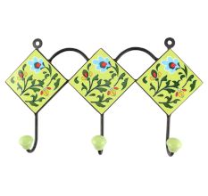 Pea Green Ceramic Floral Tile Hook