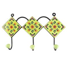 Ceramic Floral Tile Hook in Pea Green