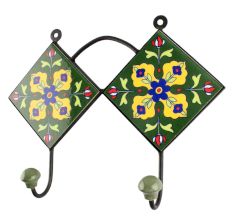 Forest Green Floral Ceramic Tile Hook