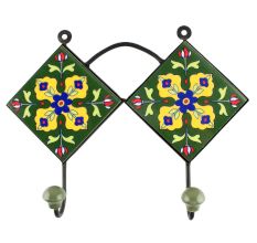 Forest Green Floral Ceramic Tile Hook