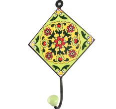 Pea Green With Red Tiny Flower Ceramic Tile Hook