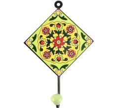 Pea Green With Red Tiny Flower Ceramic Tile Hook