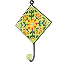 Yellow Sunflower Ceramic Tile Wall Hook in Pea Green Base