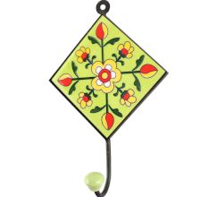 Tiny Flower Ceramic Tile Wall Hook in Pea Green