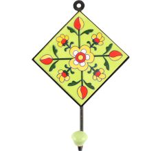 Tiny Flower Ceramic Tile Wall Hook in Pea Green