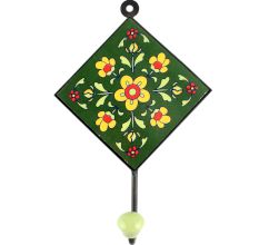 Forest Green Tiny Flower Ceramic Tile Hook 