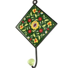 Forest Green wheel Flower Ceramic Tile Hook