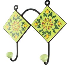 Pea Green Wheel Flower Ceramic Tile Hook