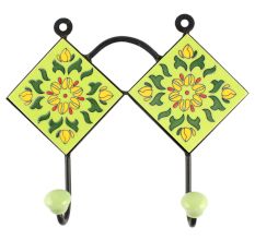 Pea Green Wheel Flower Ceramic Tile Hook