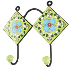 Pea Green Floral Ceramic Tile Wall Hook