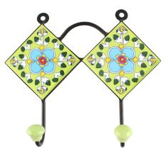 Pea Green Floral Ceramic Tile Wall Hook