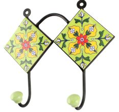 Pea Green Floral Ceramic Tile Hook
