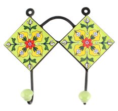 Pea Green Floral Ceramic Tile Hook
