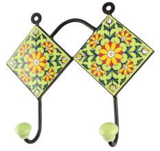 Pea Green Wheel Flower Ceramic Tile Hook