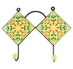 Pea Green Sunflower Ceramic Tile Wall Hook