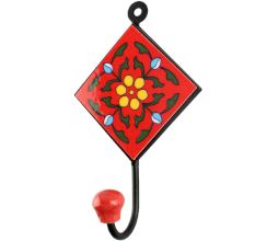 Tiny Flower Ceramic Tile Hook in Red