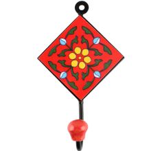 Tiny Flower Ceramic Tile Hook in Red