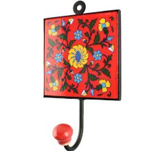 Red With Yellow Wheel Flower Ceramic Tile Hook