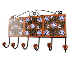 Forest Green Leaf Floral Ceramic Tile Wall Hook