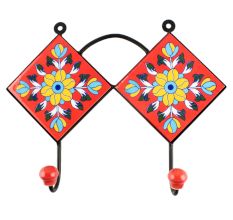 Red Floral Ceramic Tile Hook
