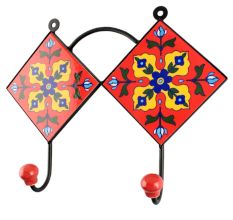Ceramic Floral Tile Hook in Red