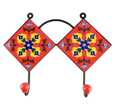 Ceramic Floral Tile Hook in Red