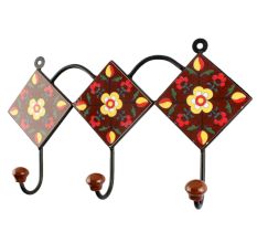 Brown Floral Ceramic Tile Wall Hook