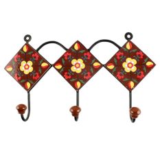 Brown Floral Ceramic Tile Wall Hook