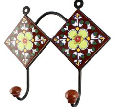 Ceramic Floarl Tile Hook in Brown