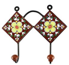 Ceramic Floarl Tile Hook in Brown