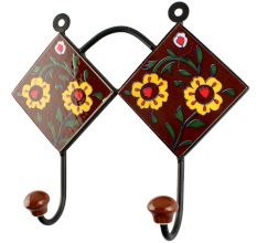Brown Base Yellow Tiny Flower Ceramic Tile Hook