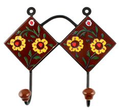 Brown Base Yellow Tiny Flower Ceramic Tile Hook