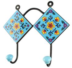 Turquoise Tiny Flower Ceramic Tile Hook